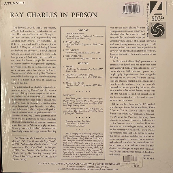 Vinyl Record Ray Charles – Ray Charles In Person - Pure Pleasure LP - img.1