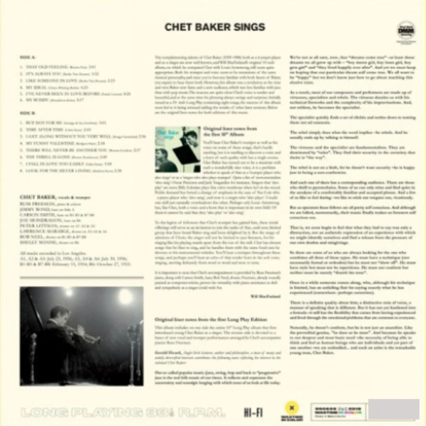 Vinyl Record Chet Baker – Chet Baker Sings (Yellow) LP - img.1