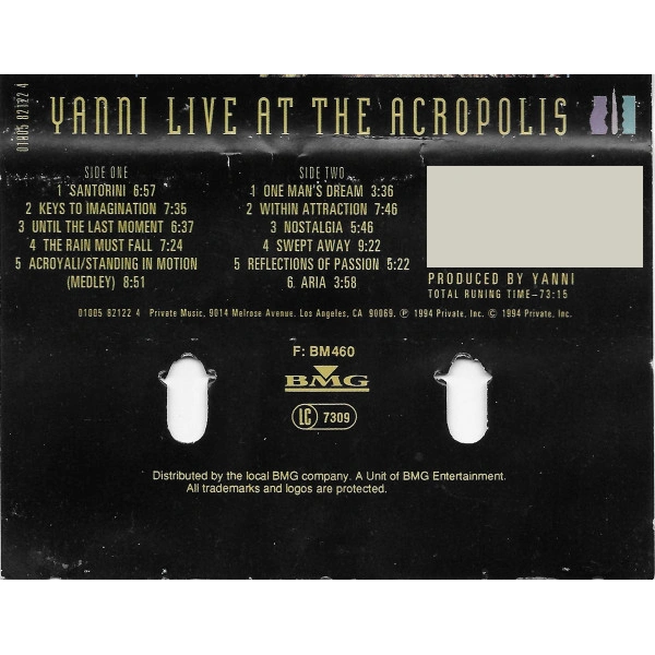 Сassette Tape Yanni - Live At The Acropolis - img.1