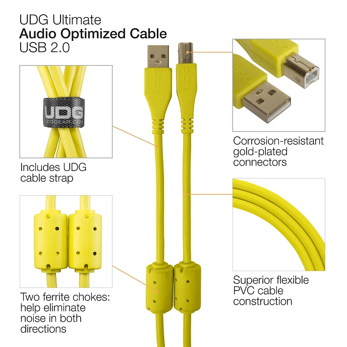 Cable UDG Ultimate Audio Cable USB-A - USB-B 2m Angled Yellow - img.6