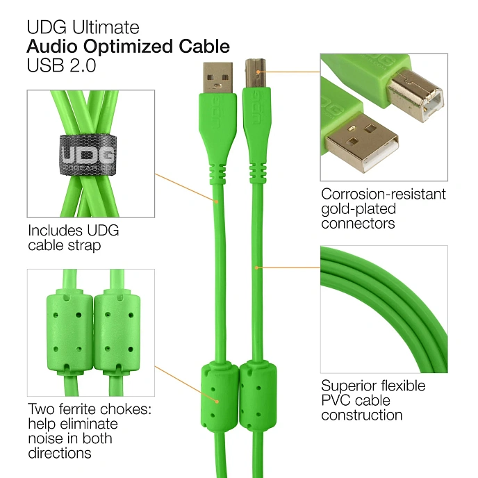 Cable UDG Ultimate Audio Cable USB-A - USB-B 3m Angled green - img.6