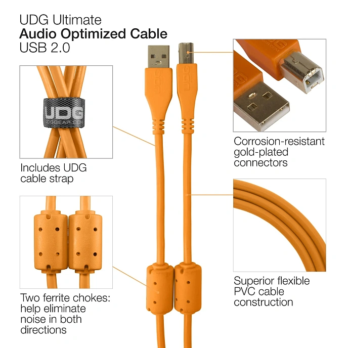Cable UDG Ultimate Audio Cable USB-A - USB-B 3m Angled Orange - img.6