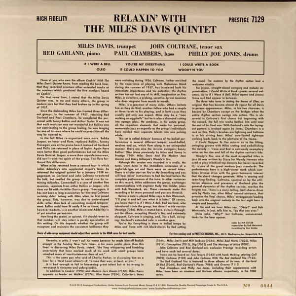 Vinyl Record The Miles Davis Quintet – Relaxin With The Miles Davis Quintet - LP - img.1