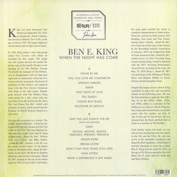 Vinyl Record Ben E. King – When The Night Has Come - Green - LP - img.1
