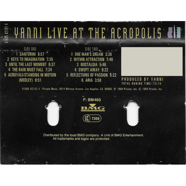 Сassette Tape Yanni - Live At The Acropolis - img.1