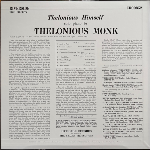 Vinyl Record Thelonious Monk – Thelonious Himself - Riverside Contemporary Series - LP - img.1