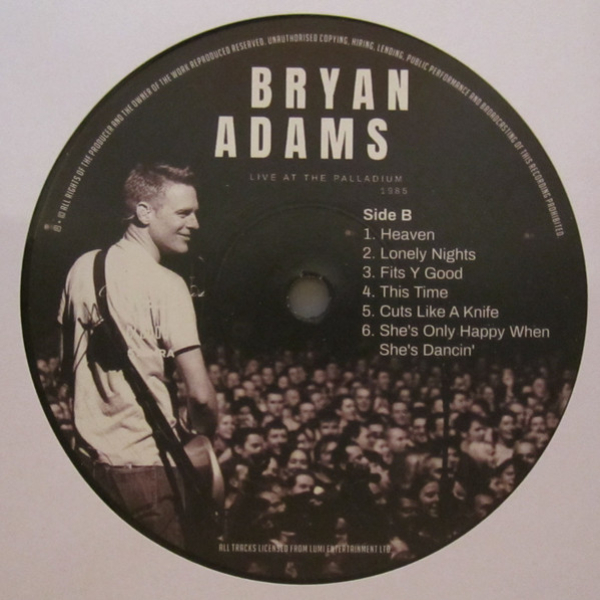 Vinyl Record Bryan Adams – Live At The Palladium 1985 (Live Radio Broadcast) (180 Gram Black) LP - img.3