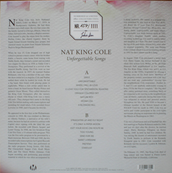 Vinyl Record Nat King Cole – Unforgettable Songs - Blue Marbled - LP - img.1