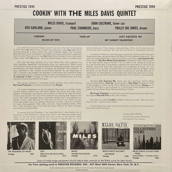 Vinyl Record The Miles Davis Quintet – Cookin' With The Miles Davis Quintet - LP - img.1