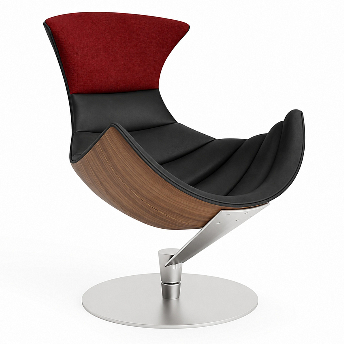 Listening Chair Bruunmunch Lobster Steel Base Walnut Veener Black Semianiline Leather / Red Vidar - img.0