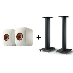 Bookshelf speakers KEF LS50 Wireless II Mineral White + KEF S2 Floor Stand