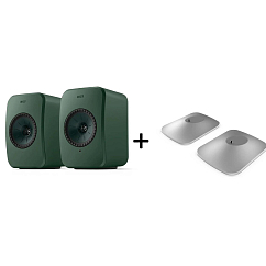 Bookshelf speakers KEF LSX II LT Sage Green + KEF P1 Desk Pad Silver