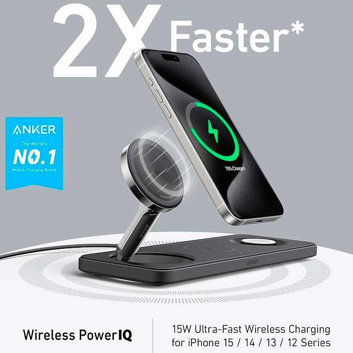 Battery charger Anker MagGo Wireless Charging Pad 3 in 1 15W Black - img.1
