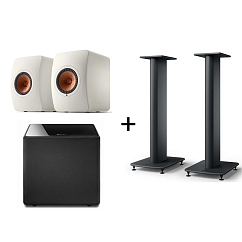 Bookshelf speakers KEF LS50 Wireless II Mineral White + KEF Kube 8B + KEF S2 Floor Stand