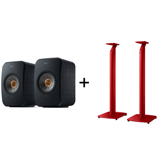 Kit KEF LSX II Carbon Black + KEF S1 Floor Stand Crimson Red - img.0