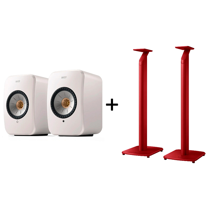 Kit KEF LSX II Mineral White + KEF S1 Floor Stand Crimson Red - img.0