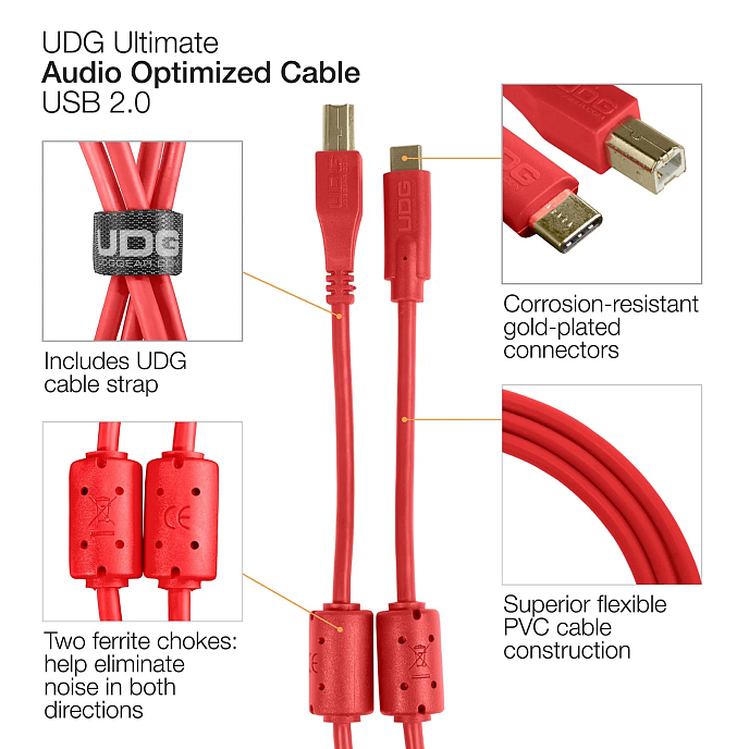 Cable UDG Ultimate Audio Cable USB-C - USB-B Straight 1.5m Red - img.7