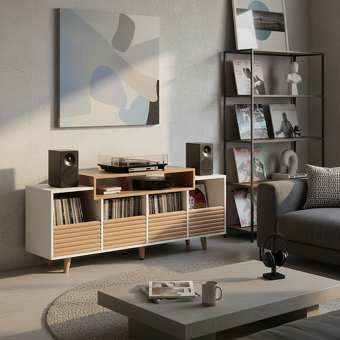 Hi-Fi Stand NorStone Oslo Vinyl 1600 White/Light Oak - img.4