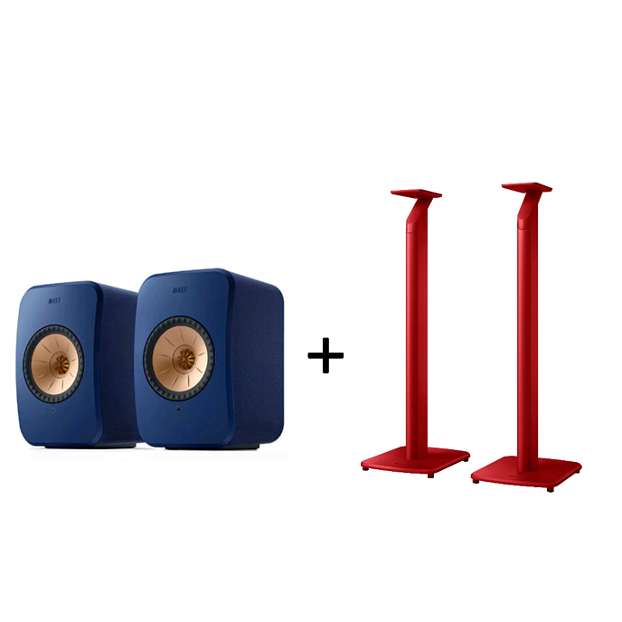 Kit KEF LSX II Cobalt Blue + KEF S1 Floor Stand Crimson Red - img.0