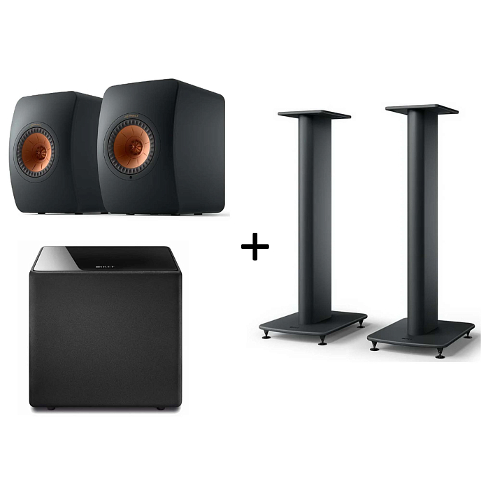 Bookshelf speakers KEF LS50 Wireless II Carbon Black + KEF Kube 8B + KEF S2 Floor Stand - img.0