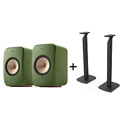 Bookshelf speakers KEF LSX II Olive Green + KEF S1 Floor Stand Black