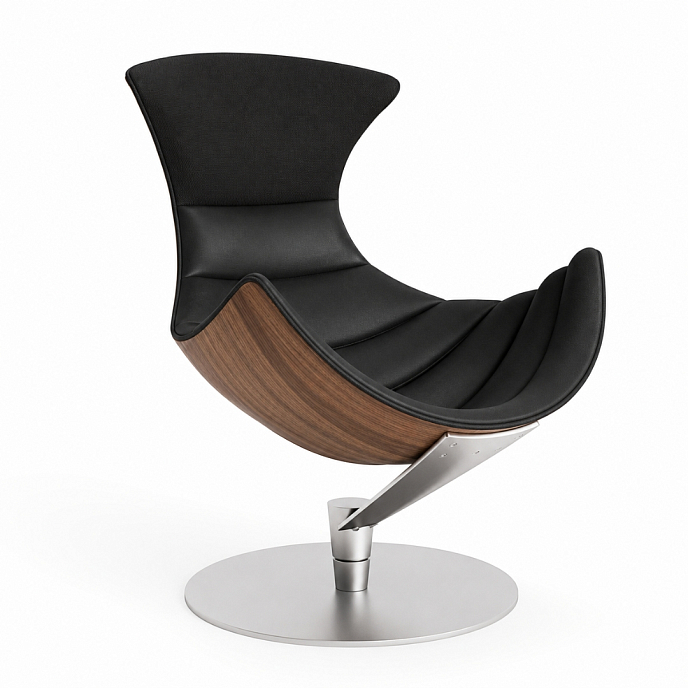 Listening Chair Bruunmunch Lobster Steel Powder Walnut Black Semianiline Leather / Black Vidar - img.0