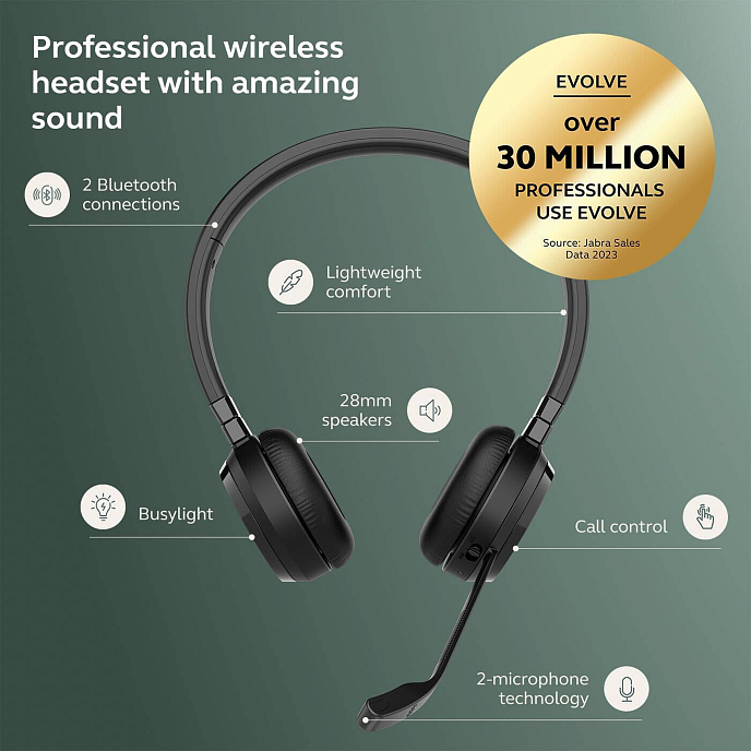 Call Center Headset Jabra Evolve 65 TE Link 390a UC Stereo Black - img.1