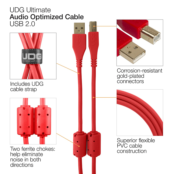 Cable UDG Ultimate Audio Cable USB-A - USB-B 3m Angled Red - img.6