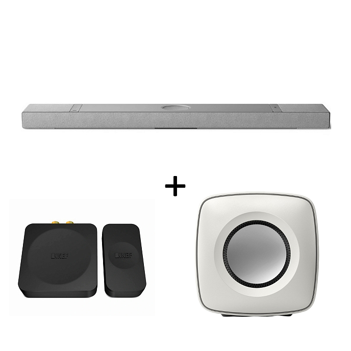Kit KEF XIO Soundbar Grey + KC62 Mineral White + KW1 Kit - img.0
