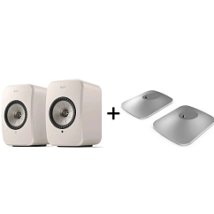 Bookshelf speakers KEF LSX II LT Stone White + KEF P1 Desk Pad Silver