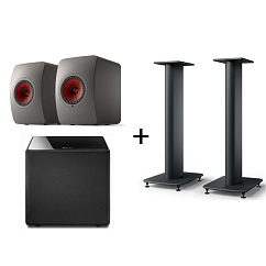 Bookshelf speakers KEF LS50 Wireless II Titanium Grey + KEF Kube 8B + KEF S2 Floor Stand