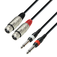 Cable Adam Hall K3TFP0300 Black 2XLR - 2Jack TS 6.3mm 3m
