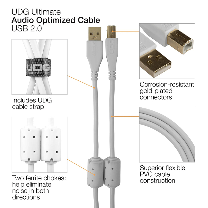 Cable UDG Ultimate Audio Cable USB-A - USB-B 1m Angled White - img.6