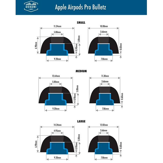 Eartips Dekoni Audio Bulletz for the Apple Airpods Pro Large 3 Pack - img.1