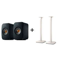 Kit KEF LSX II Carbon Black + KEF S1 Floor Stand Mineral White