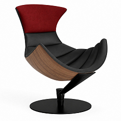 Listening Chair Bruunmunch Lobster Black Powder Coated Base Walnut Veneer Black Semianiline Leather/ Red Vidar