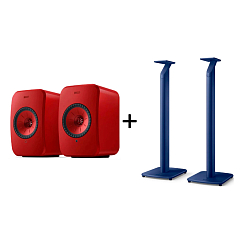 Kit KEF LSX II Lava Red + KEF S1 Floor Stand Cobalt Blue