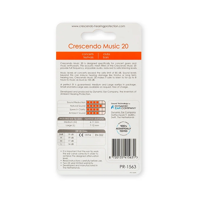 Earplugs for musicians Dynamic Ear Company Crescendo Music 20 - img.1