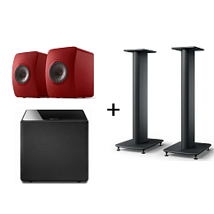 Bookshelf speakers KEF LS50 Wireless II Crimson Red + KEF Kube 8B + KEF S2 Floor Stand