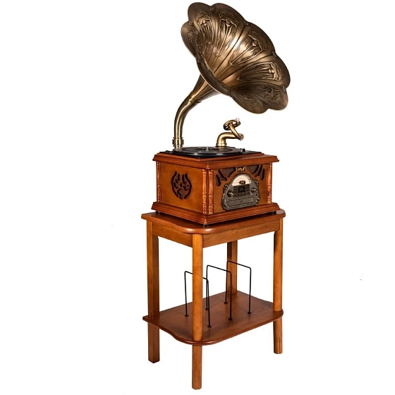 Turntable MJI Audio Gramophone Classic Bronze Horn Turntable MJI-651 + Stand Table - img.0