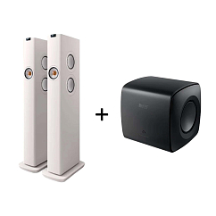 Floorstanding Speakers KEF LS60 Wireless Mineral White + KEF KC 62 Black
