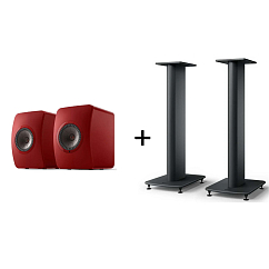 Bookshelf speakers KEF LS50 Wireless II Crimson Red + KEF S2 Floor Stand Black